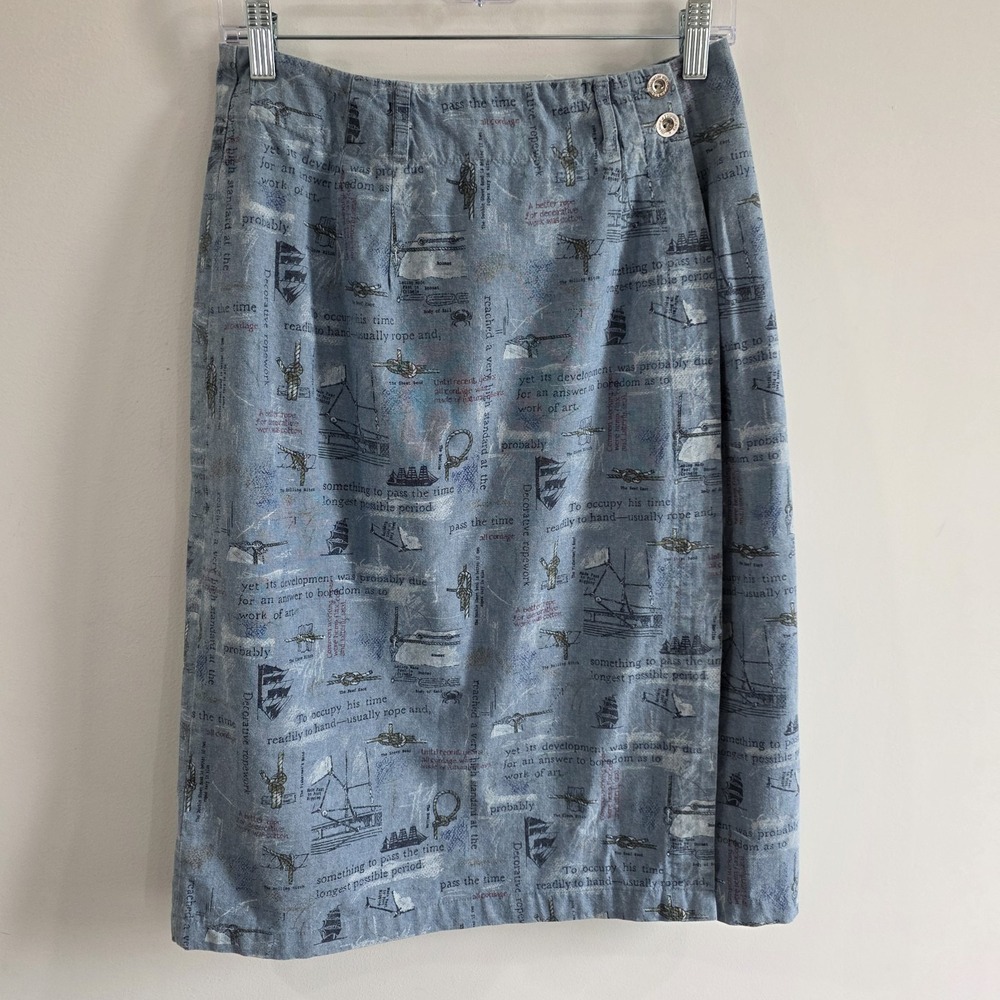 Vintage Womens Pencil Knee Length‎ Wrap Skirt Size 10 Nautical Knot Yacht Preppy